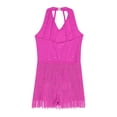 thumbnail image 4 of Ocealan Robe de Danse Latine Jazz pour Filles Enfants Costume de Danse Tango Rumba Samba Brillant Justaucorps à Franges Rose Vif 14, 4 of 5
