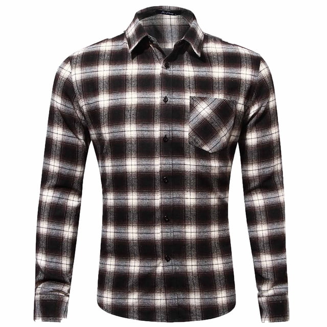 Pompotops Homme Automne Décontracté Coupe Ajustée Manches Longues Col Rabattu à Carreaux Poche Haut Blouse Chemise en Solde