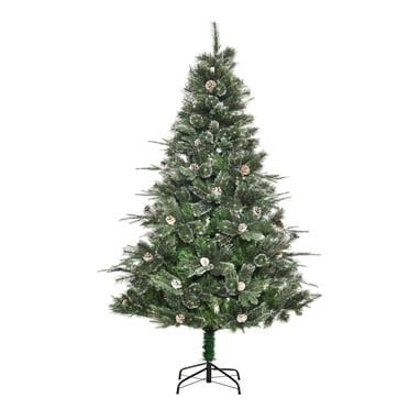 HOMCOM Sapin de Noël Artificiel Enneigé de 6 Pieds Décoration de Noël avec Pomme de Pin