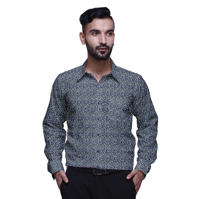 BESTMAN Chemise en Coton Imprimée avec Poches Col Évasé Boutonnée Chemise Formelle