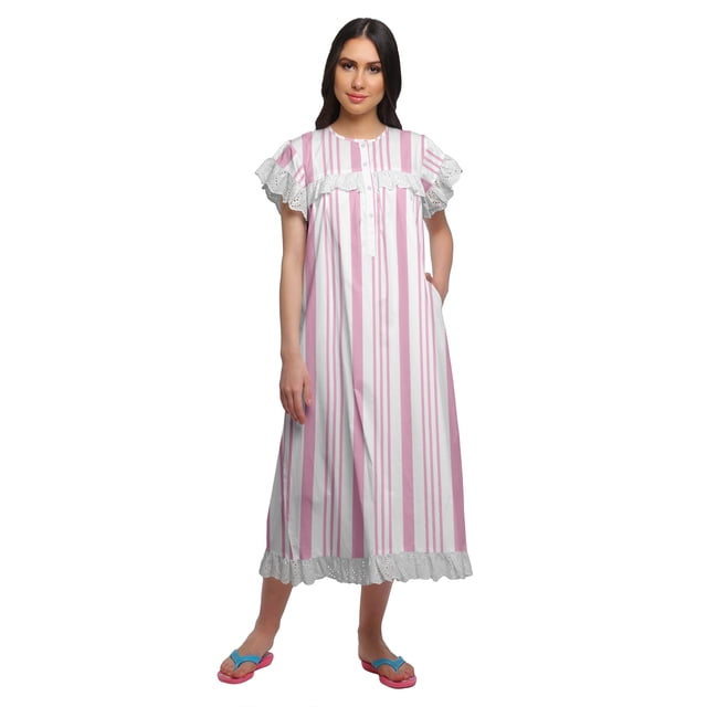 Moomaya Chemise de Nuit à Manches Courtes pour Femmes, en Coton Imprimé