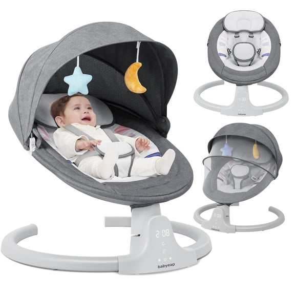 Babyeap Baby Swing pour Nourrissons - Télécommande par Application avec Contrôle Bluetooth, 5 Réglages de Vitesse, 10 Berceuses, Gris