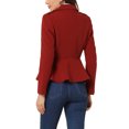 thumbnail image 3 of INSPIRE CHIC Women's Elegant Lapel Button Blazer Long Sleeve Ruffle Hem Work Wool Short Coat Burgundy S, 3 of 5