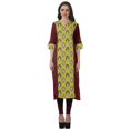 thumbnail image 1 of Moomaya Kurtis Droits Imprimés pour Femmes, Col en V, Manches Retroussables, Kurta Tunique, 1 of 6