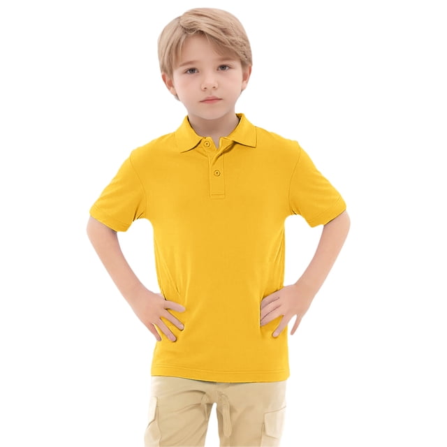 T-shirts Garçons Été Décontracté Manches Courtes Polo Classique Col Rabattu Haut Jaune 8-9 Ans