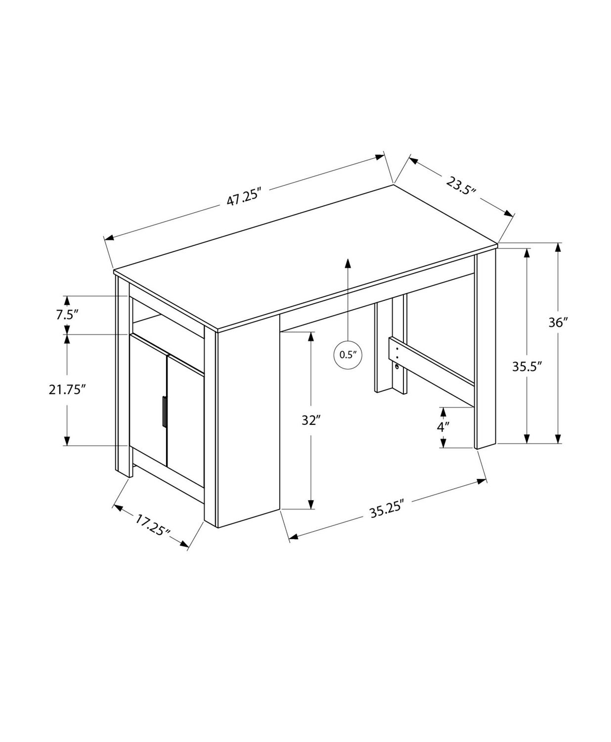 Monarch Specialties Table A Manger, 48" Rectangulaire, Hauteur Du Comptoir, Cuisine, Petit, Rangement, Stratifié Blanc, Contemporain