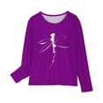 thumbnail image 4 of T-shirts à Manches Longues pour Filles, Col Rond, en Coton, Imprimé Libellule, T-Shirts Décontractés d'Automne et de Printemps, T-Shirts Graphiques Basiques pour Enfants (5 Ans, Violet), 4 of 5