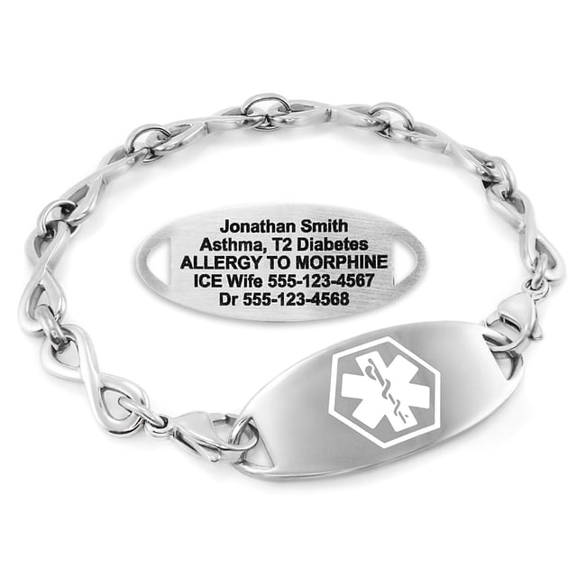 MedicEngraved Stainless Steel Custom Medical Alert Bracelet - 6mm Infinity Link