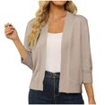thumbnail image 1 of Penkiiy Cardigan Court à Manches 3/4 pour Femme, Ouvert à l'Avant, Boléros Courts, Cardigans, Chandails Légers, m Gris, 1 of 5