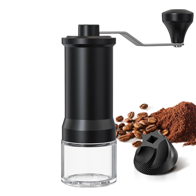 yeacher Moulin à Café Manuel Portable avec Meule en Céramique Réglable, Contenant de Poudre en Verre Transparent, Moulin à Grains Compact à Main pour la Maison, Comprend une Brosse de Nettoyage, Noir