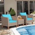 thumbnail image 1 of Costway 3PCS Patio Rattan Furniture Set Wood Table Top Cushion Sofa Turquoise, 1 of 9