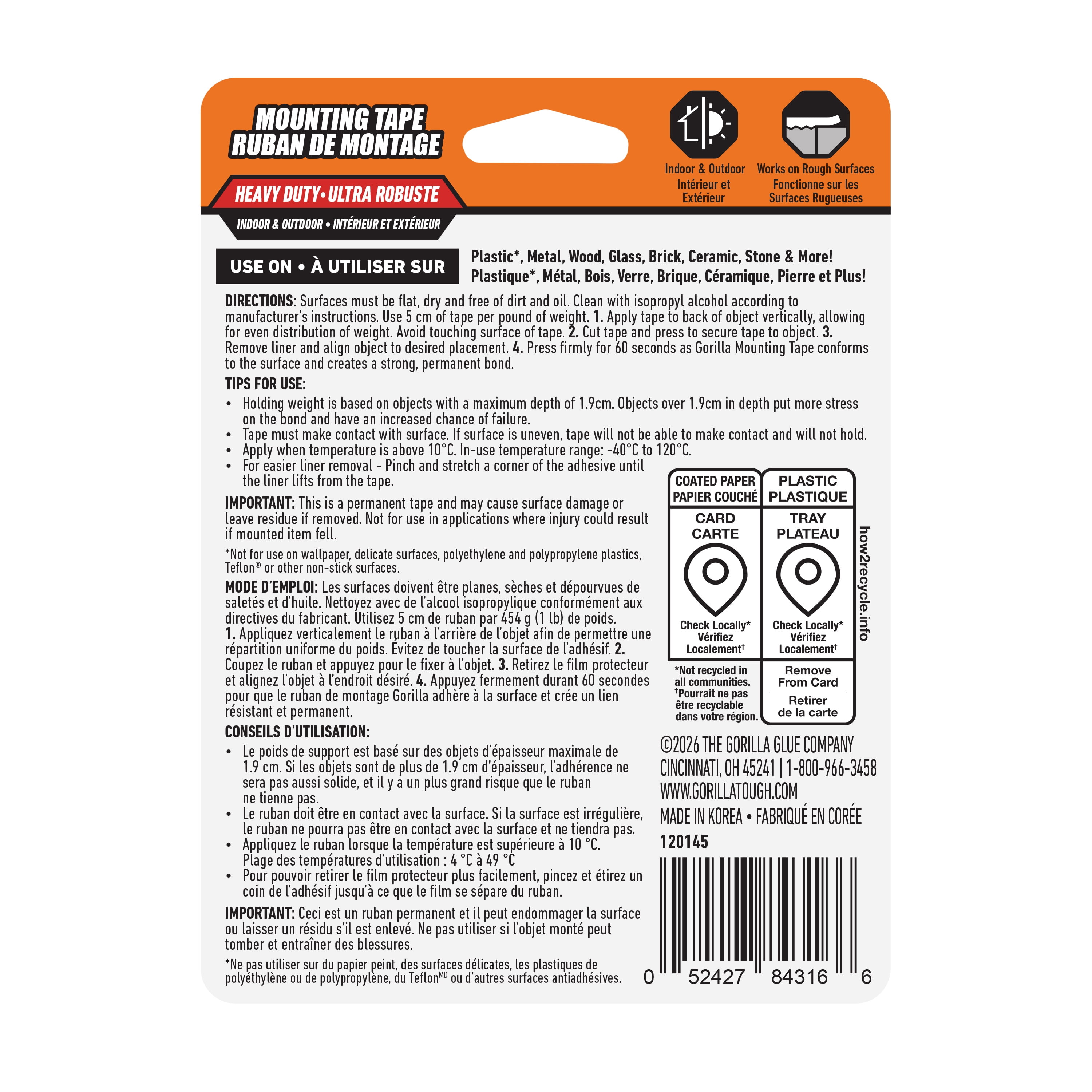 Gorilla Heavy Duty Mounting Tape 120"