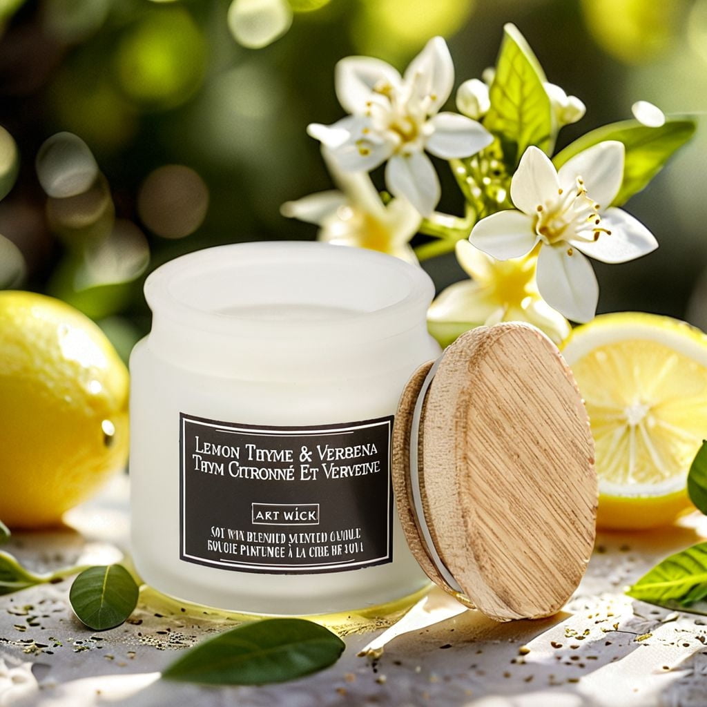 Art Wick 13.9OZ Thym au citron et cire de soja verveine Bougie parfumée mélangée, 1 mèche coton