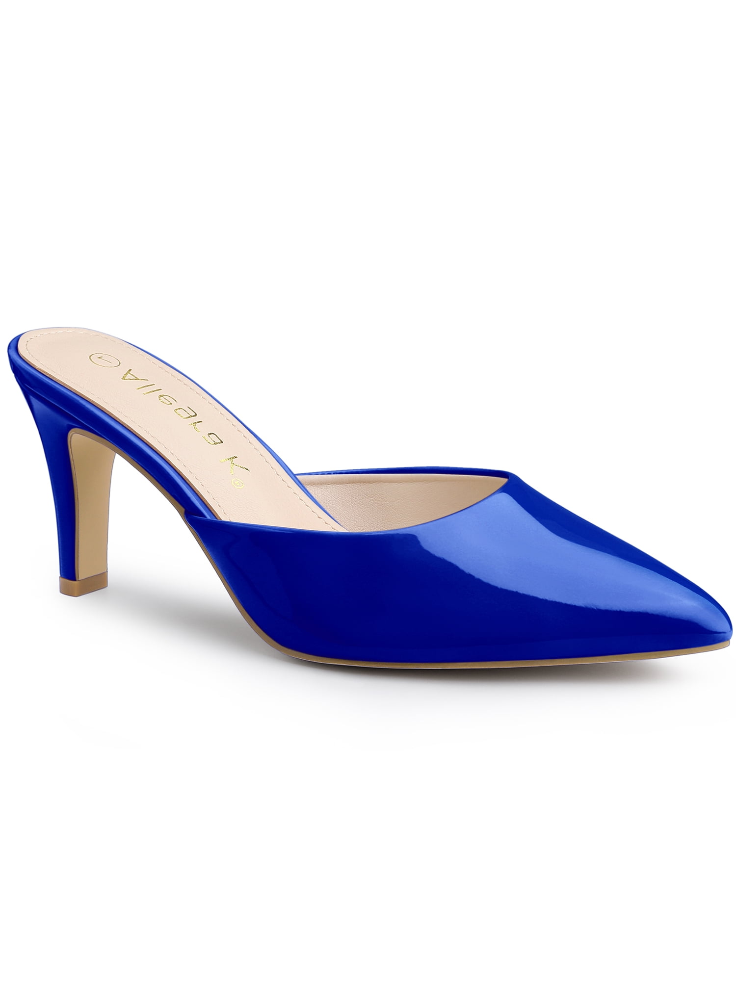 BLISSFUL STEP Women's Pointed Toe Stiletto Heels Slide Mules Deep Blue 6