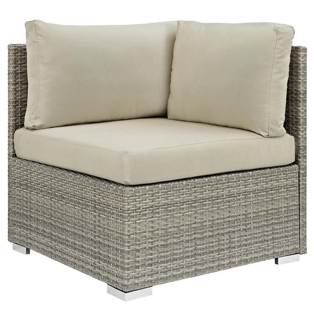 Modway Repose Rattan & Fabric Patio Corner Chair in Light Gray & Beige