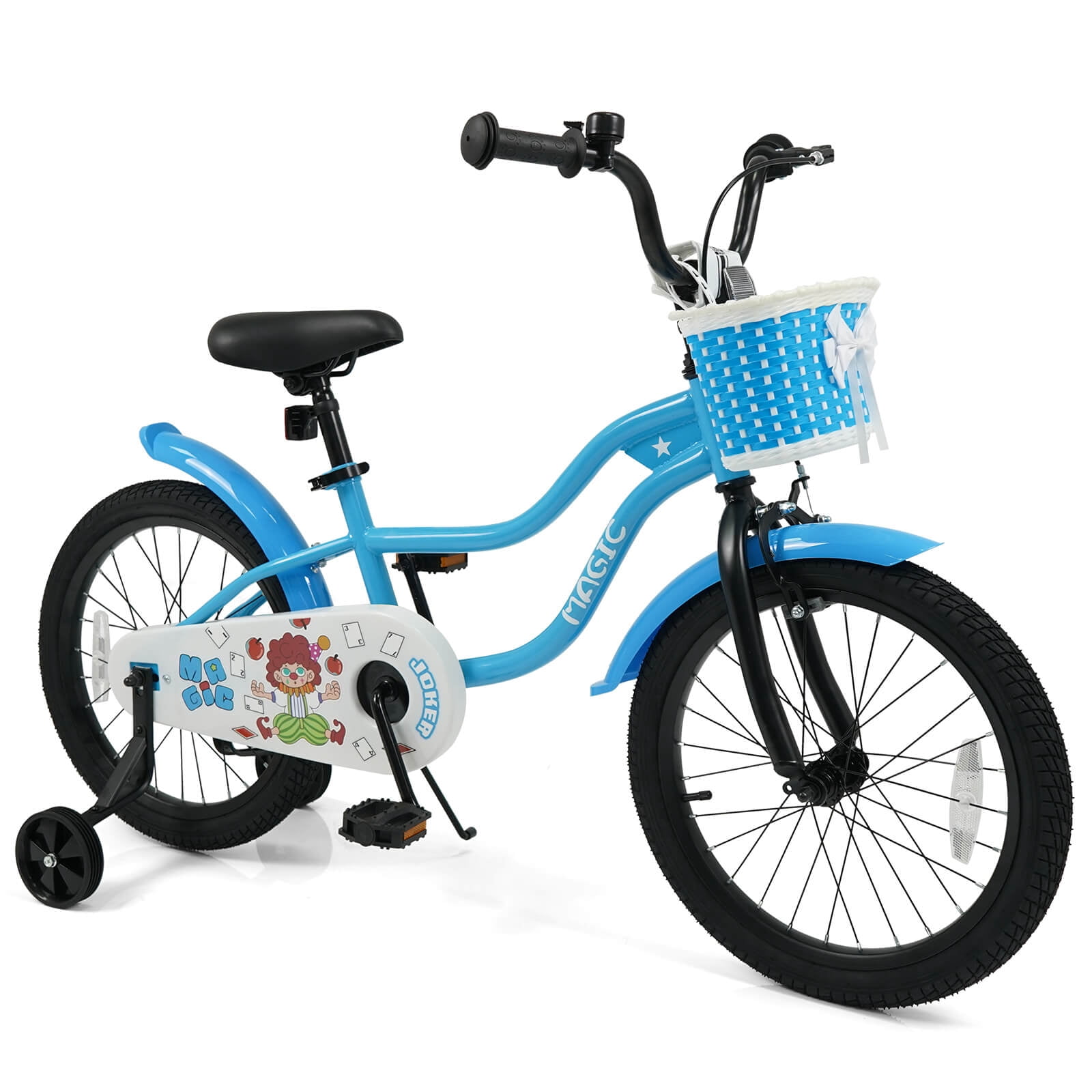 Costway 18" Kids Bicycle with Training Wheels. Handbrake & Coaster Brake. Adjustable Seat Navy
