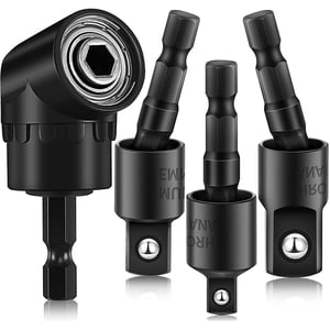 4 Pcs Impact Socket Adapter Set 90 Degree right angle Drill Attachment 360° Rotatable 1/4 3/8 1/2" Impact Grade Socket Adapter for Cordless & Screwdriver Power Drill & Driver(Black)