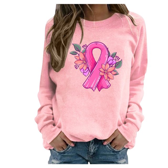 Rbaofujie Chandails d'Automne Femmes Mode Décontractée Imprimé Col Rond Ample Manches Longues T-shirt Hauts Blouse Chandails Sans Capuche Rose Chandails à Capuche et Chandails pour Femmes