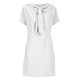 thumbnail image 4 of Robes d'Été Grande Taille pour Femmes 2024 Nouvelle Allure Élégante Col Rond à Nouer Manches Courtes Couleur Unie Coton Coton Lin Robe Économisez jusqu'à 65 % de Rabais!, 4 of 6