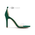 thumbnail image 3 of BLISSFUL STEP Women's Clear Ankle Strap Stiletto Heel Sandals Emerald Green 10, 3 of 6