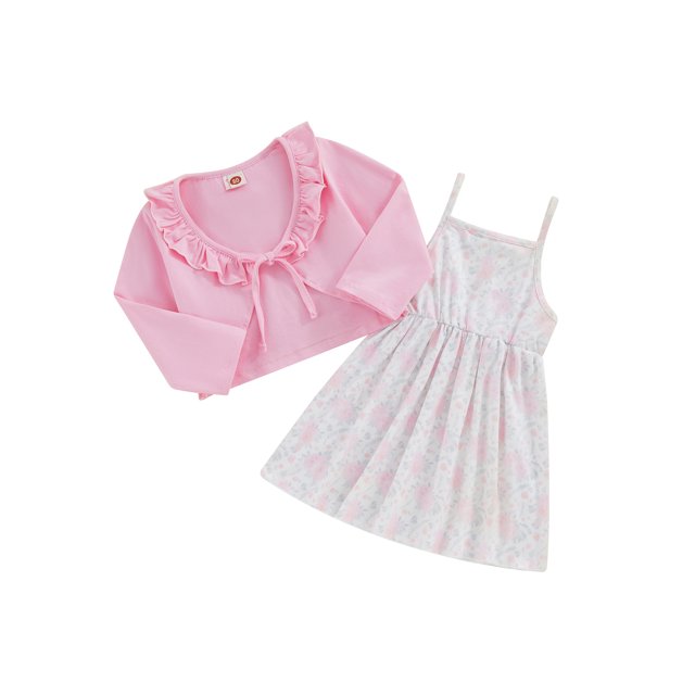Kmbangi Bambin Fille 2Pcs Tenues d'Été, Robe Cami Imprimé Floral + Ensemble de Hauts à Manches Longues 6M-4Y