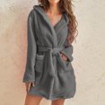 thumbnail image 2 of AherBiu Plus Size Robes for Women Fuzzy Fleece Lightweight Bathrobes Plush Warm Soft Mini Robe with Pockets, 2 of 7