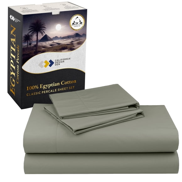 California Design Den Cal King Bed Sheets Set - Certified 100% Egyptian Cotton Percale Sheets California King Size Lightweight Crisp Cool & Durable Luxury Bedding Set (Sage Mist - Gray Tone)