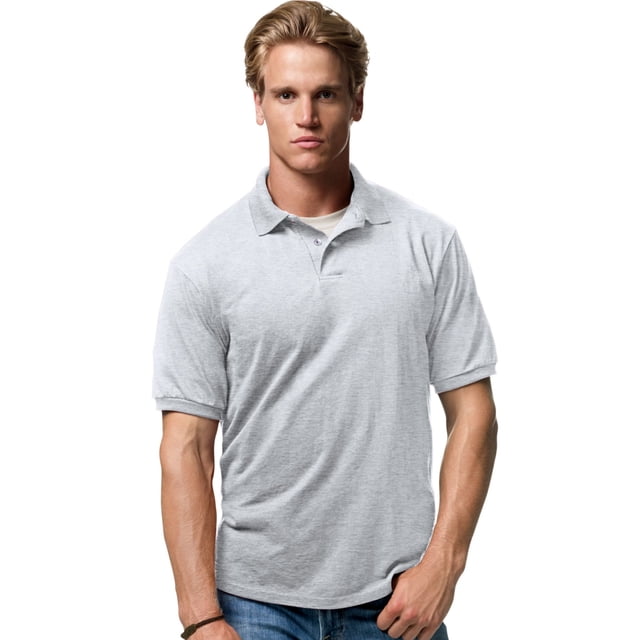 Hanes Cotton-Blend Men`s Jersey Polo, L, Ash