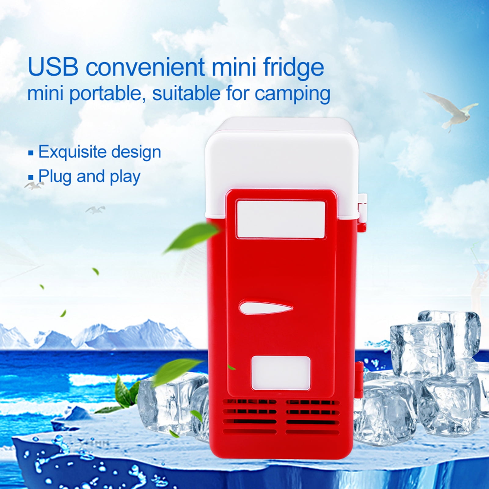 USB Refrigerator LED Mini Fridge Portable Refrigerator for Drinks Beverage Cans(RED)