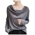 thumbnail image 2 of Roncen Haut à Manches Longues à Col Bénitier pour Femme, Blouse de Base Unie Drapée, Essentiel Extensible pour Superposition, 2 of 5