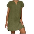 thumbnail image 2 of HKEJIAOI Robe Femme Femme Manches Courtes Col en V Décontractée Chaude Vacances Couleur Unie Mini Robe Droite Économies Liquidation Vert Armée, 2 of 8