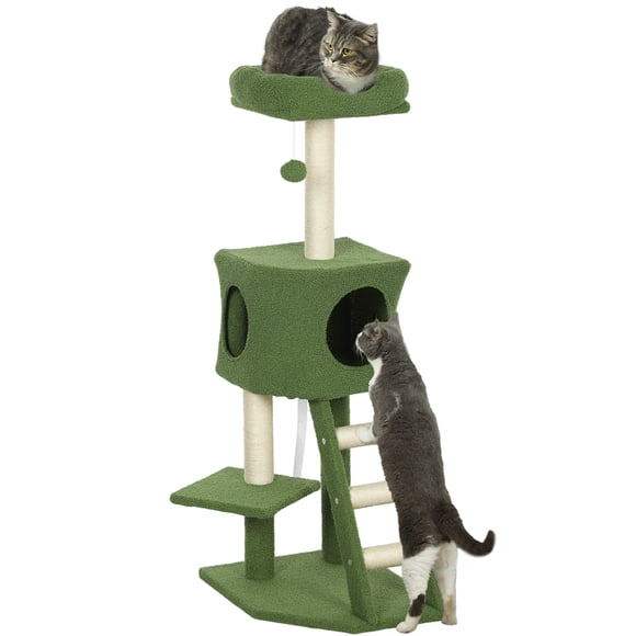 PawHut Arbre à Chat de 47 Pouces avec Condo, Échelle, Poteaux à Griffer, Balle