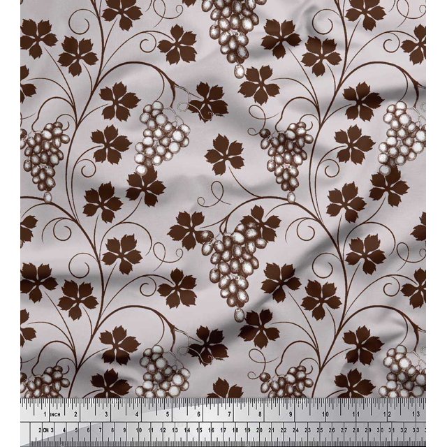 Soimoi Tissu Poly Georgette Feuilles & Raisins Imprimé Tissu de Couture au Mètre 42 Pouces de Large