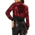 thumbnail image 3 of INSPIRE CHIC Blouson Bomber Court à Paillettes Scintillantes à Fermeture Éclair pour Femme Rouge-A TP, 3 of 5