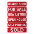 thumbnail image 1 of Red Real Estate Sign Riders | Set of 6 Aluminum Metal Signs With Different Messages for Real Estate | 6x24 inch, 1 of 4