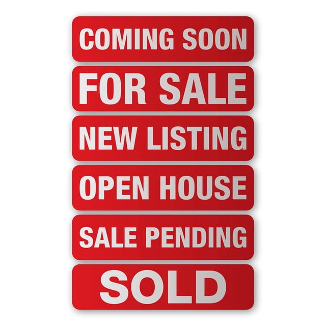 Red Real Estate Sign Riders | Set of 6 Aluminum Metal Signs With Different Messages for Real Estate | 6x24 inch