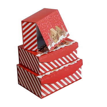 Rect. Nesting Flip Lid Boxes (Gingerbread) (Set Of 3)