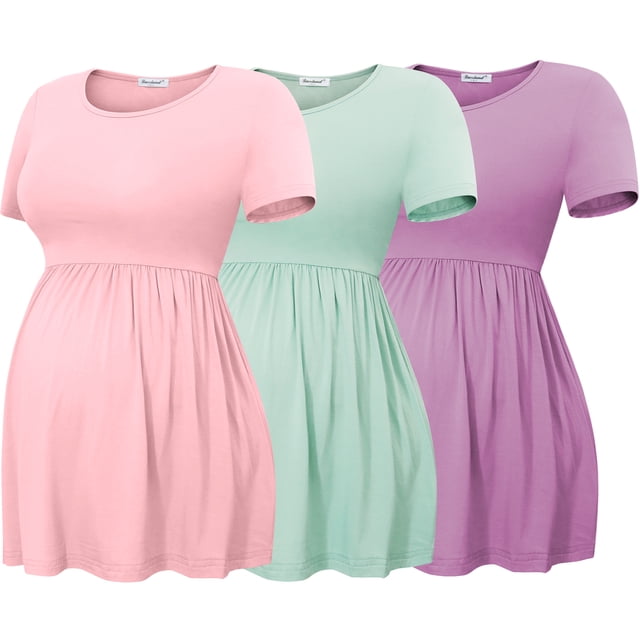 Bearsland T-Shirts de Maternité à Manches Courtes pour Femmes, Vêtements de Grossesse, Lot de 3
