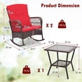 thumbnail image 3 of Costway Ensemble de 3 Pcs pour Patio, Fauteuils Berçants d'Extérieur en Osier avec Table Basse à Double Couche, Rouge, 3 of 10