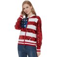 thumbnail image 3 of Womens Patriotic American USA Flag Sequin Front Zip Jacket with Ribbed Cuffs, 3 of 5
