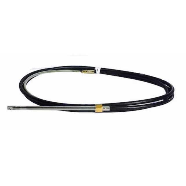 Uflex Boat Steering Cable M90BX18 Mach Series; Fits Universal Steering Helm; Rotary Design; 18 Feet Length; Black; Stainless Steel Output End Fitting; 5.9 Inch Minimum Bend Radius