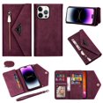 thumbnail image 1 of For iPhone 15 Pro Wallet Case,Women/Men A Multi-Card Slot Card Holder Premium Folio Flip Leather Protective Zipper Pocket Purse Wallet Case With Hand Strap and Shoulder Strap Case, 1 of 9