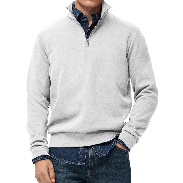 Migroa Essential Men's Quarter-Zip Sweatshirt -Solid Color Stand-Up Collar Design, Multiple Color Options, Premium Casual Wear Under $20, White 5Xl