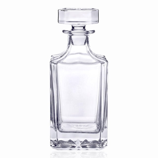 Carafe à whisky Classique 0,75 L en Verre Clair avec base Carrée et Bouchon, avec Motifs Gravés Inclinés et Bouchon de Forme Carrée, Hauteur de 8,66 Pouces, Vaisselle de Bar Idéale pour le Rangement du whisky et Recevoir les Invités.