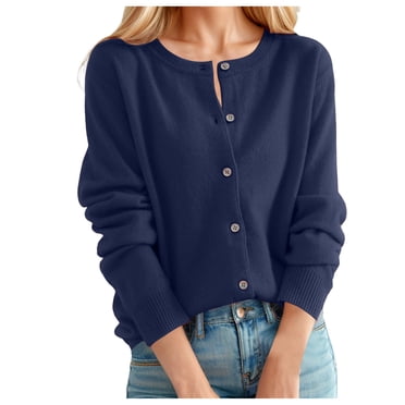 Women'S Cardigan Sweater Classic Crew Neck Button Collar Knit Front Open Women'S Cardigan M