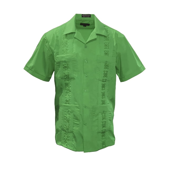 Gravity Threads Mens Guayabera Summer Shirt - Green - Large