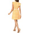 thumbnail image 3 of INSPIRE CHIC Women's V Neck Check Ruffled Sleeve Belted Plaids Mini Dress M Yellow, 3 of 6