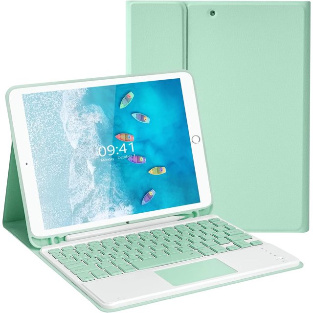 KOMI Wireless Keyboard Case with Touchpad for iPad 10.2" 9th 8th 7th Generation, Detachable Bluetooth Keyboard with Pencil Holder for iPad 10.2 Inch/iPad Air 10.5"(3rd Gen)/iPad Pro 10.5 in, Green