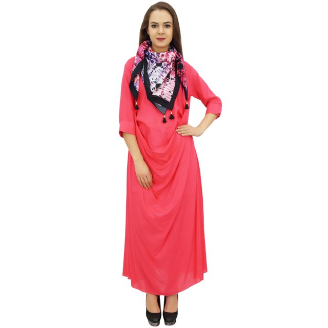 Bimba Robe Maxi Pêche à Col Bénitier pour Femme de Designer avec Foulard à Franges Imprimé - 16