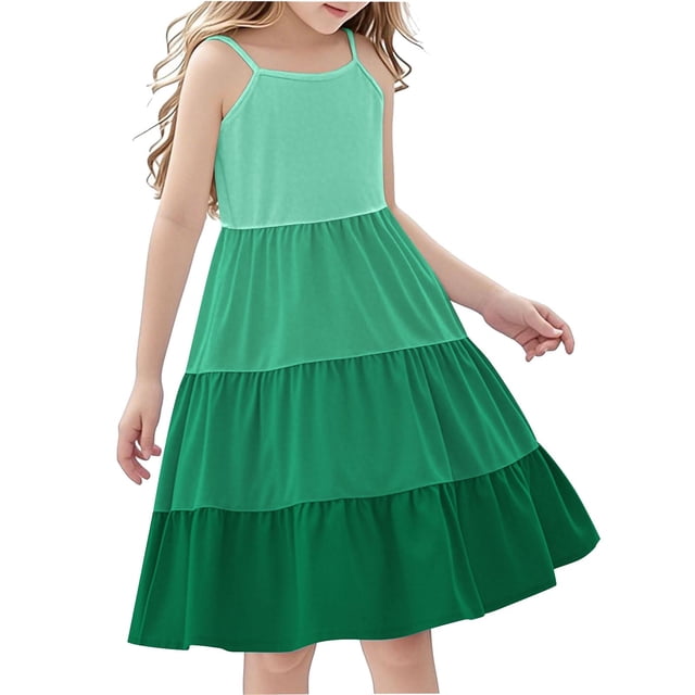 Tranfacy Robe d'Été pour Jeunes Filles, Robe Bohème pour Filles, Robe Mode pour Filles à Col Rond Sans Manches à Empiècements, Robe d'Été Décontractée Ludique et Confortable